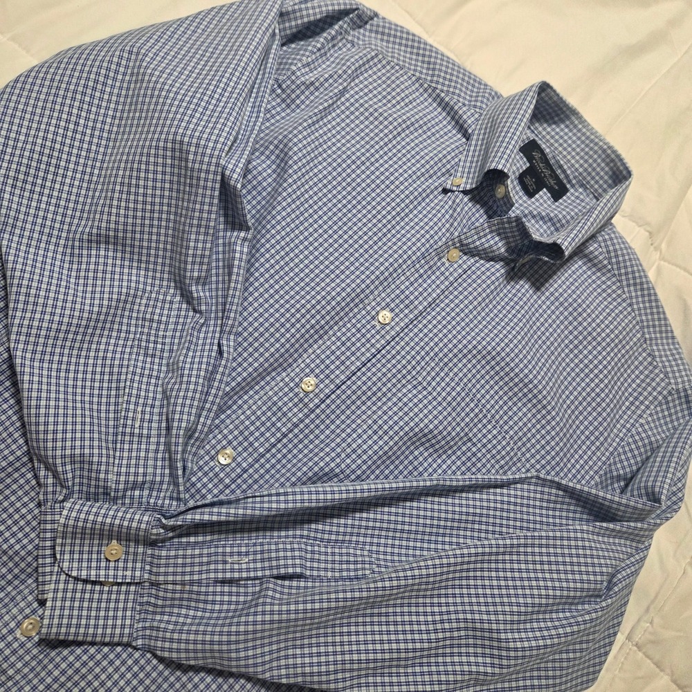 Brooks Brothers Mens Blue White Check Italian Cotton Button Down Shirt M